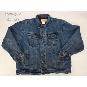 Vintage Wrangler Rugged Wear Denim Jacket Flannel Lined Blue Jean Trucker XLarge